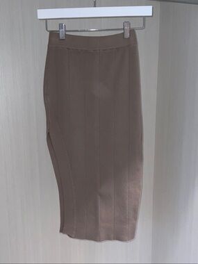 The Vintage Shop Taupe Ribbed Pencil Skirt with Side Slit